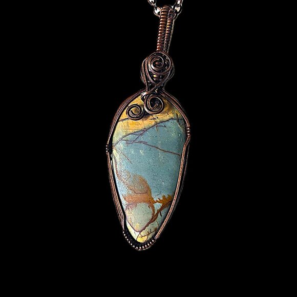 Handcrafted Jasper Stone Wire Wrapped Pendant Necklace - Picture 1 of 4